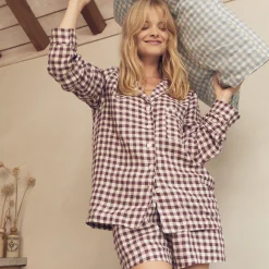Hot Pajama Shorts Women Linen Pajamas|Gingham Pajamas
