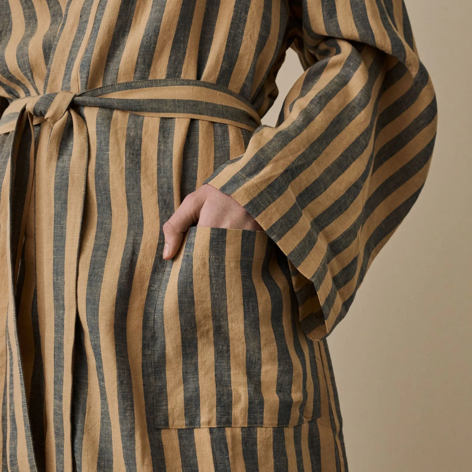 Blue & Porcini Striped Linen Robe Women Linen Pajamas|Linen Pajamas