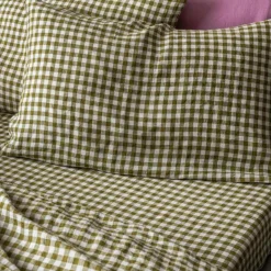 100% Linen Fitted Sheet Gingham Bedding|Linen Bedding