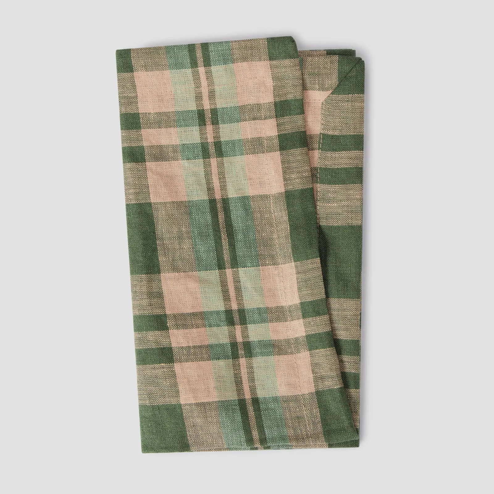 Best Fern Green Dallington Plaid 100% Linen Napkins Set of 4 Table Linens