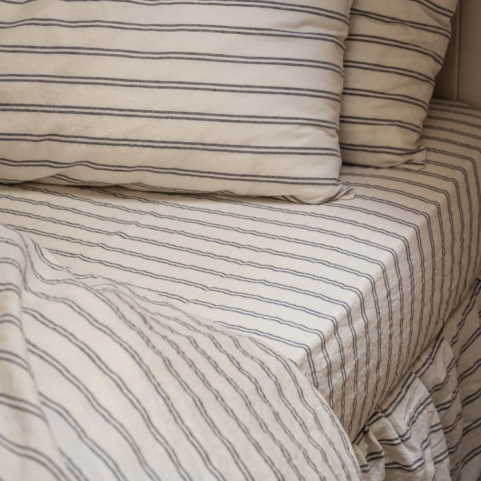 Clearance Linen Blend Fitted Sheet Striped Bedding|Linen Bedding
