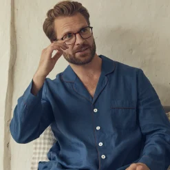 Online Linen Tencel Men's Pajama Shirt Linen Pajamas