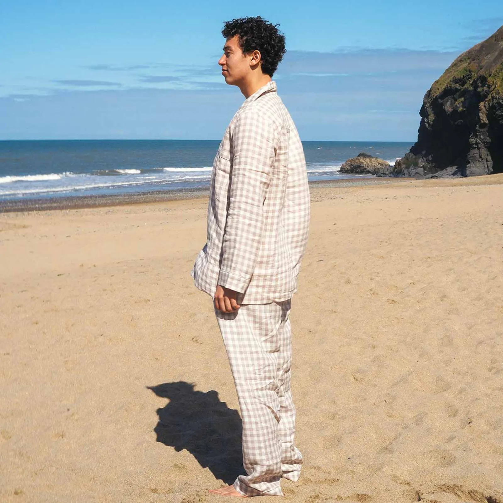 Online Men's Mushroom Gingham Pajama Pants Linen Pajamas|Gingham Pajamas