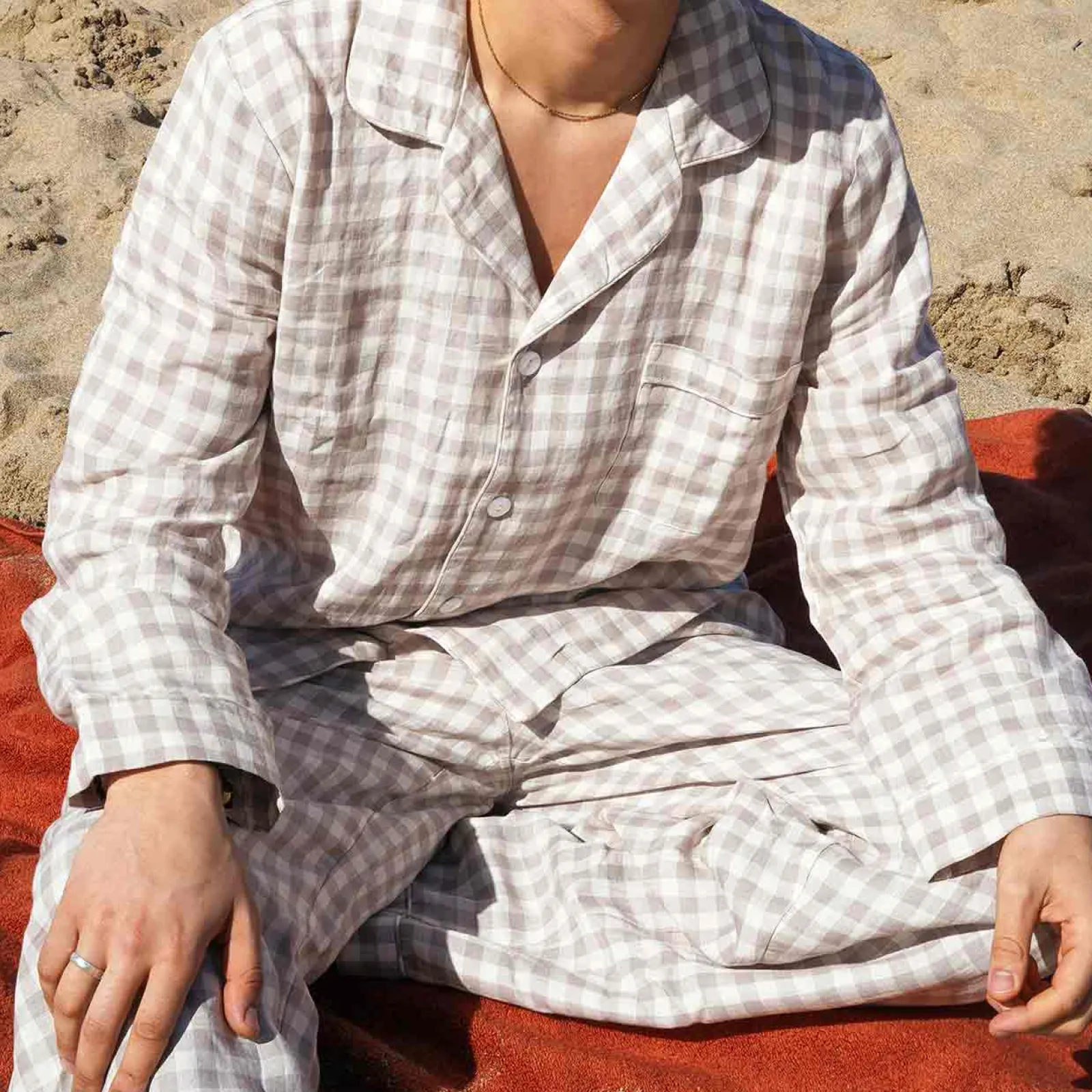 Online Men's Mushroom Gingham Pajama Pants Linen Pajamas|Gingham Pajamas