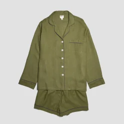 Moss Plain Linen Pajama Shorts Set Women Pajama Sets|Linen Pajamas