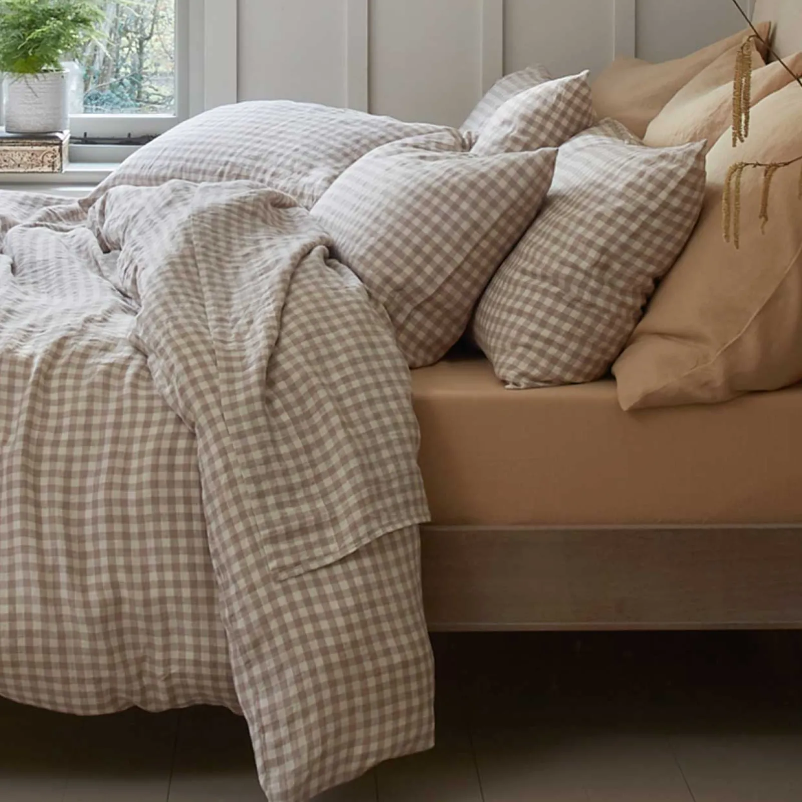 New 100% Linen Flat Sheet Gingham Bedding|Linen Bedding