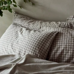 Online Linen Blend Pillowcase (Pair) Gingham Bedding|Linen Bedding