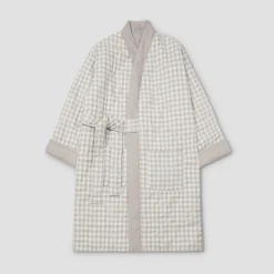 Mushroom Gingham Linen Housecoat Women Linen Pajamas|Linen Pajamas