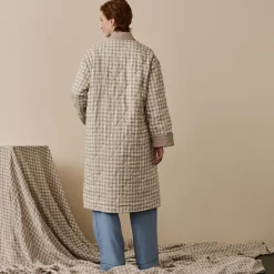 Mushroom Gingham Linen Housecoat Women Linen Pajamas|Linen Pajamas