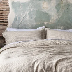 Linen Blend Duvet Cover Striped Bedding|Linen Bedding