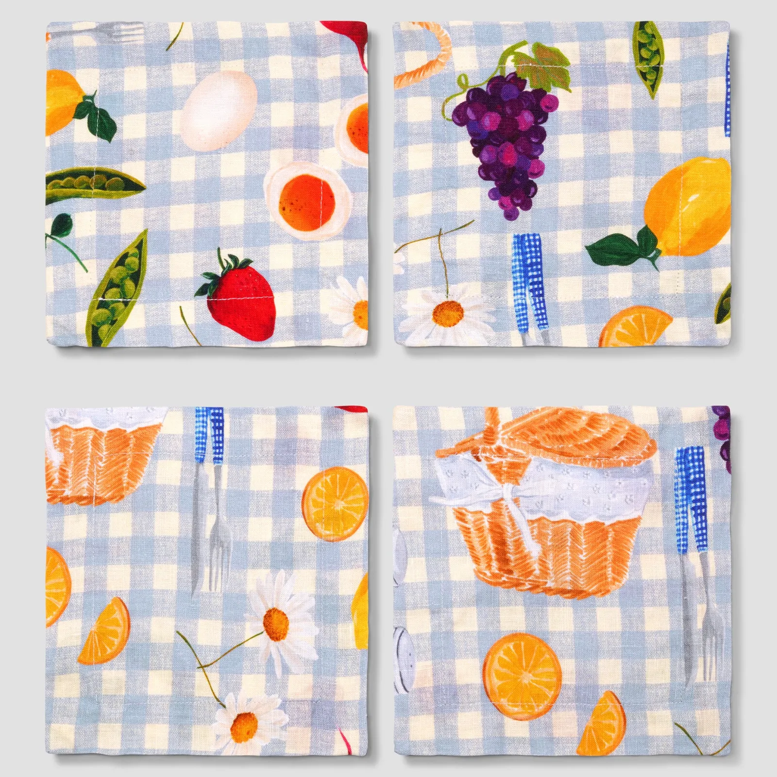 Discount Printed Linen Coasters Set of 4 Table Linens