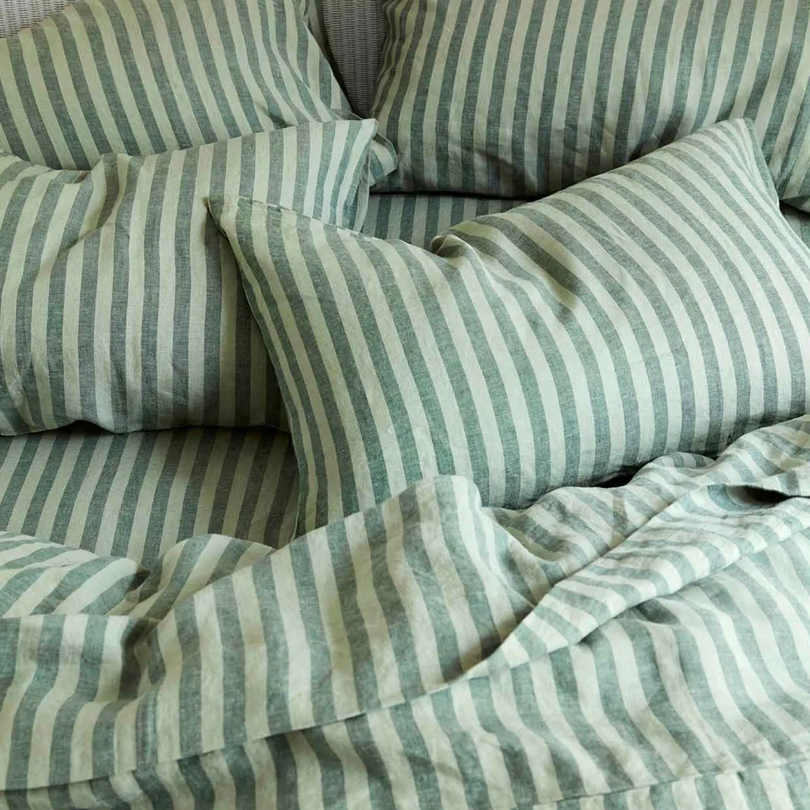 Clearance Linen Blend Fitted Sheet Striped Bedding|Linen Bedding