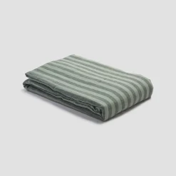 Clearance Pine Green Stripe 100% Linen Duvet Cover Striped Bedding|Linen Bedding
