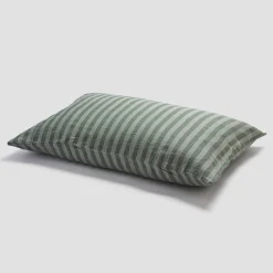 Online Pine Green Stripe 100% Linen Pillowcases (Pair) Striped Bedding|Linen Bedding