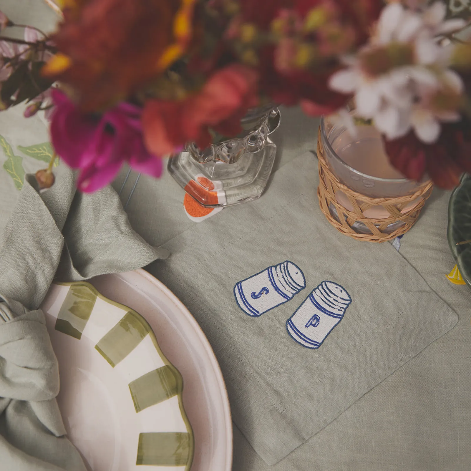 Online Embroidered Linen Coasters Set of 4 Table Linens