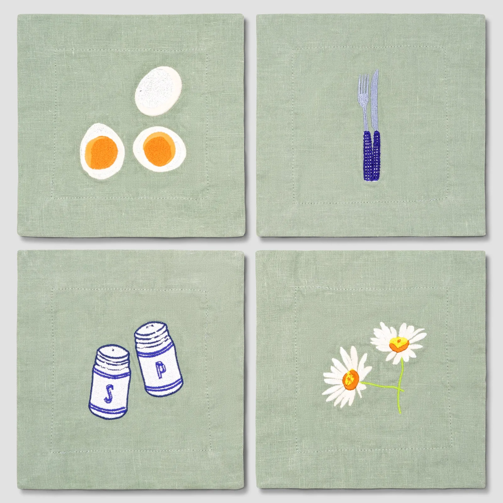 Online Embroidered Linen Coasters Set of 4 Table Linens