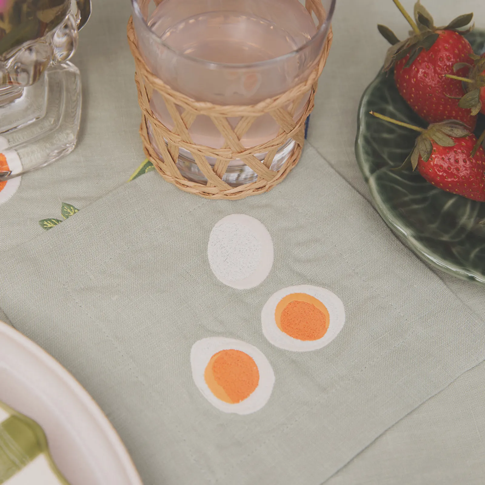 Online Embroidered Linen Coasters Set of 4 Table Linens