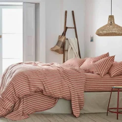 Linen Blend Flat Sheet Striped Bedding|Linen Bedding