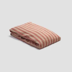 Best Sandstone Red Stripe 100% Linen Fitted Sheet Striped Bedding|Linen Bedding