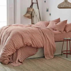 Sandstone Red Stripe 100% Linen Duvet Cover Striped Bedding|Linen Bedding