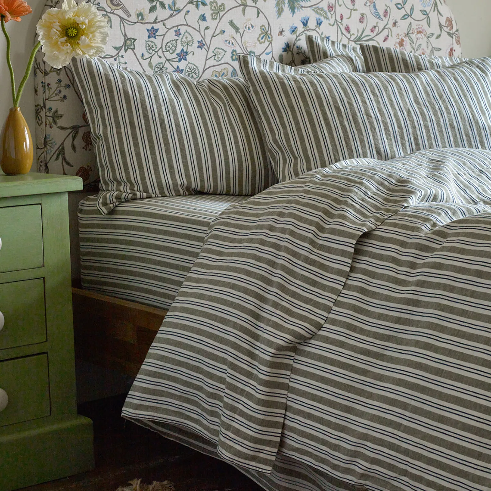 Best Linen Blend Flat Sheet Striped Bedding|Linen Bedding