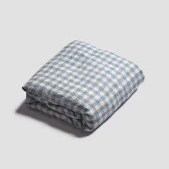 100% Linen Fitted Sheet Gingham Bedding|Linen Bedding