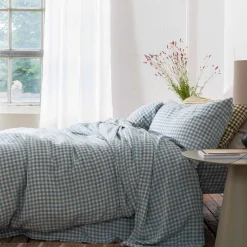Sale 100% Linen Duvet Cover Gingham Bedding|Linen Bedding