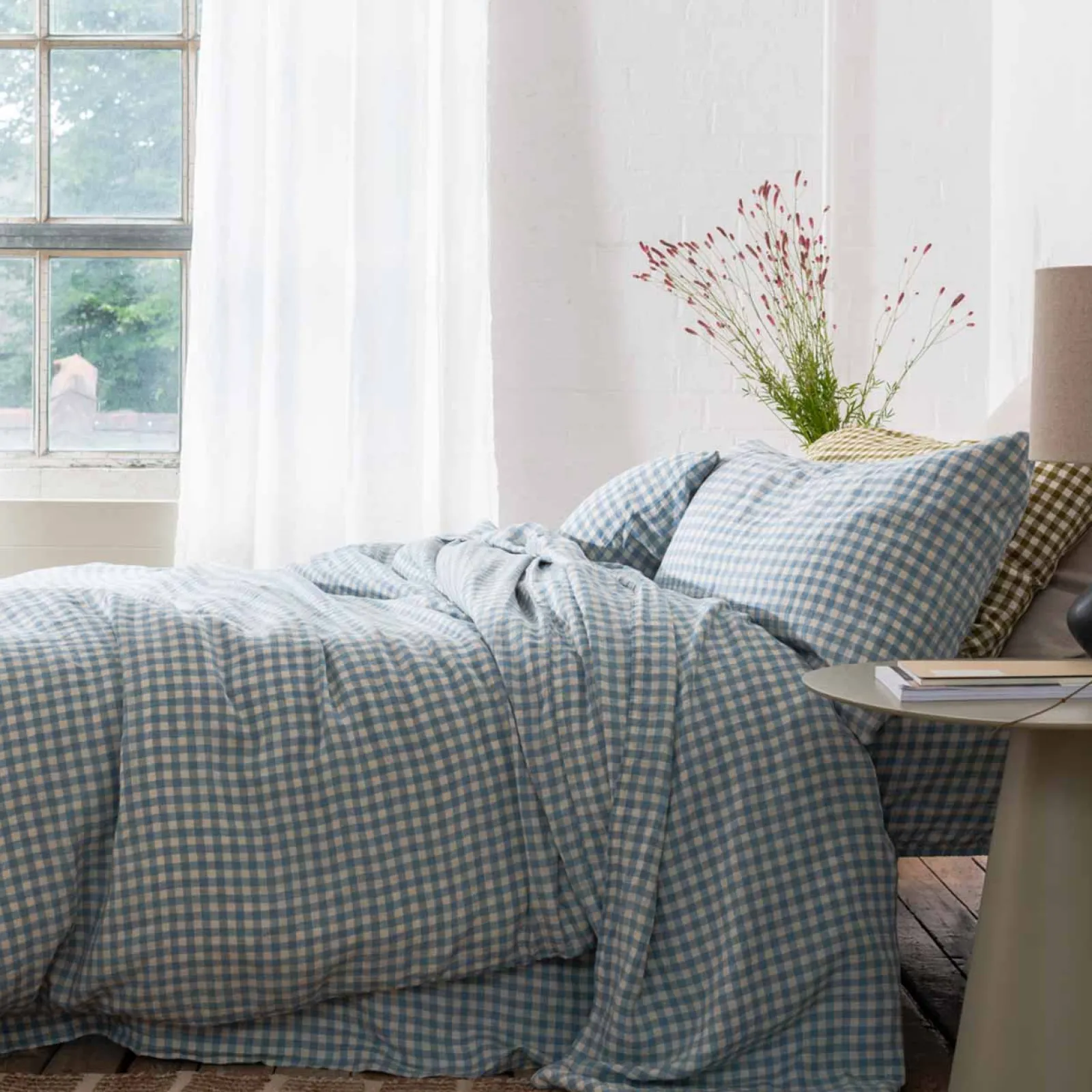 Sale 100% Linen Duvet Cover Gingham Bedding|Linen Bedding