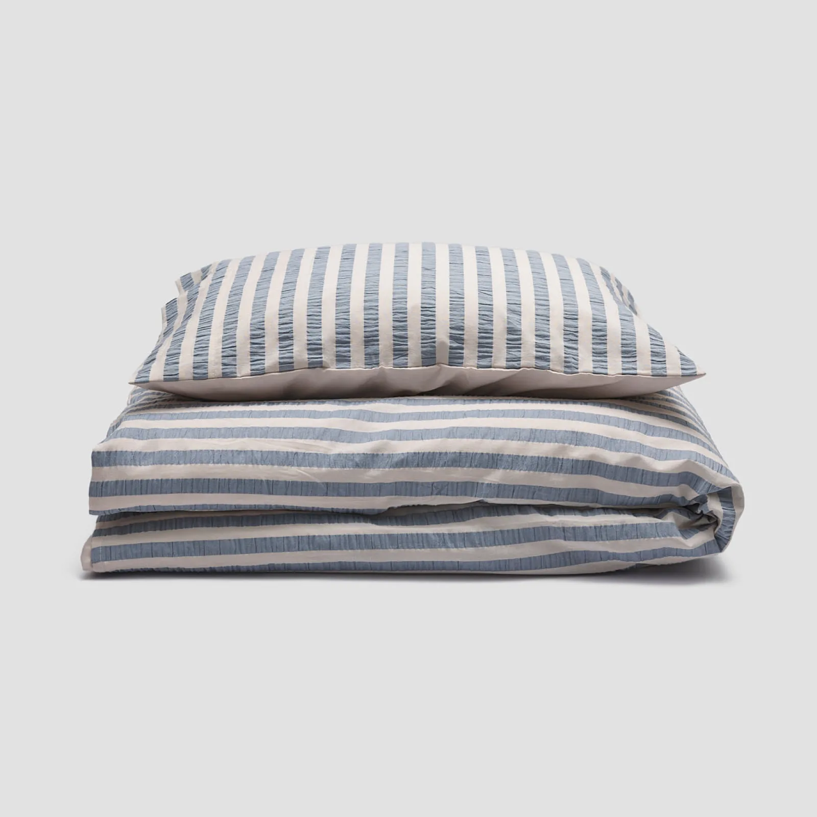 Warm Blue Seersucker Kids Stripe Cotton Bedding Set Kids Striped Bedding|Kids Bedding